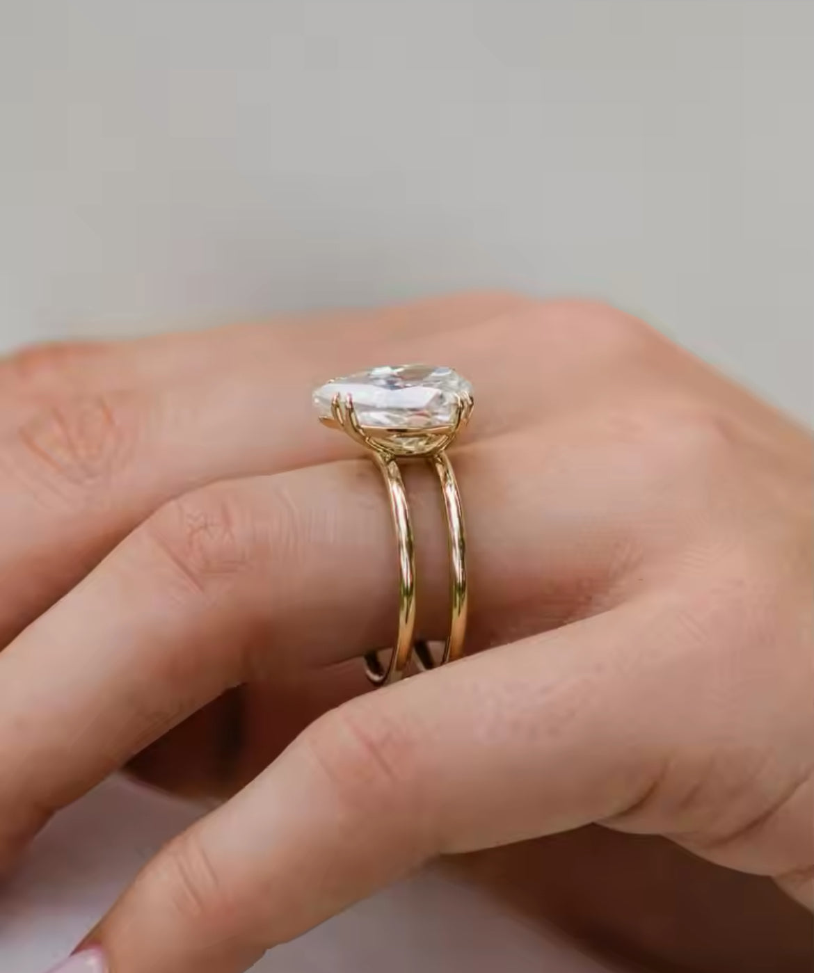 6 carat pear Moissanite Ring double band