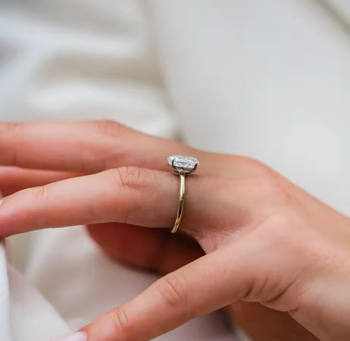 2 Carat Oval Moissanite Ring, Crushed Ice