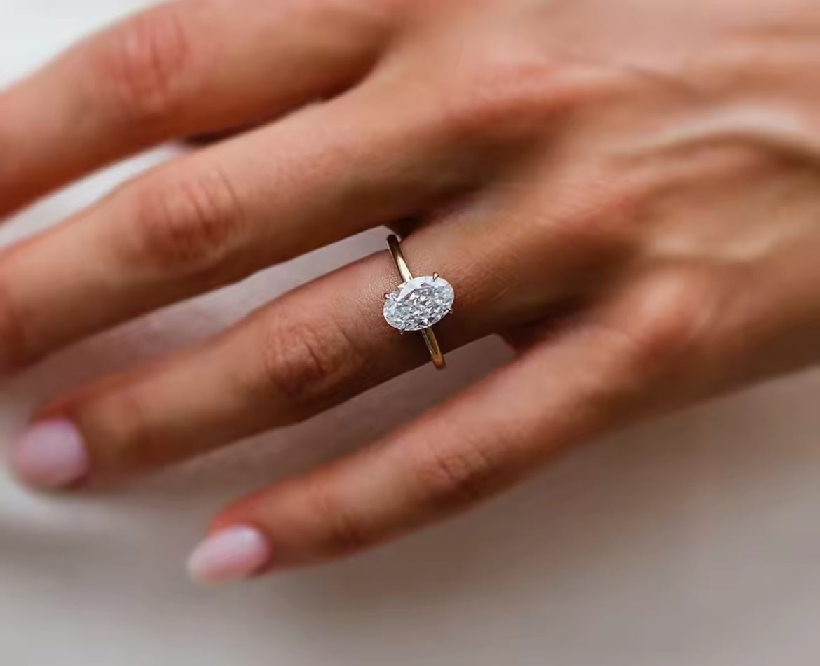 2 Carat Oval Moissanite Ring, Crushed Ice