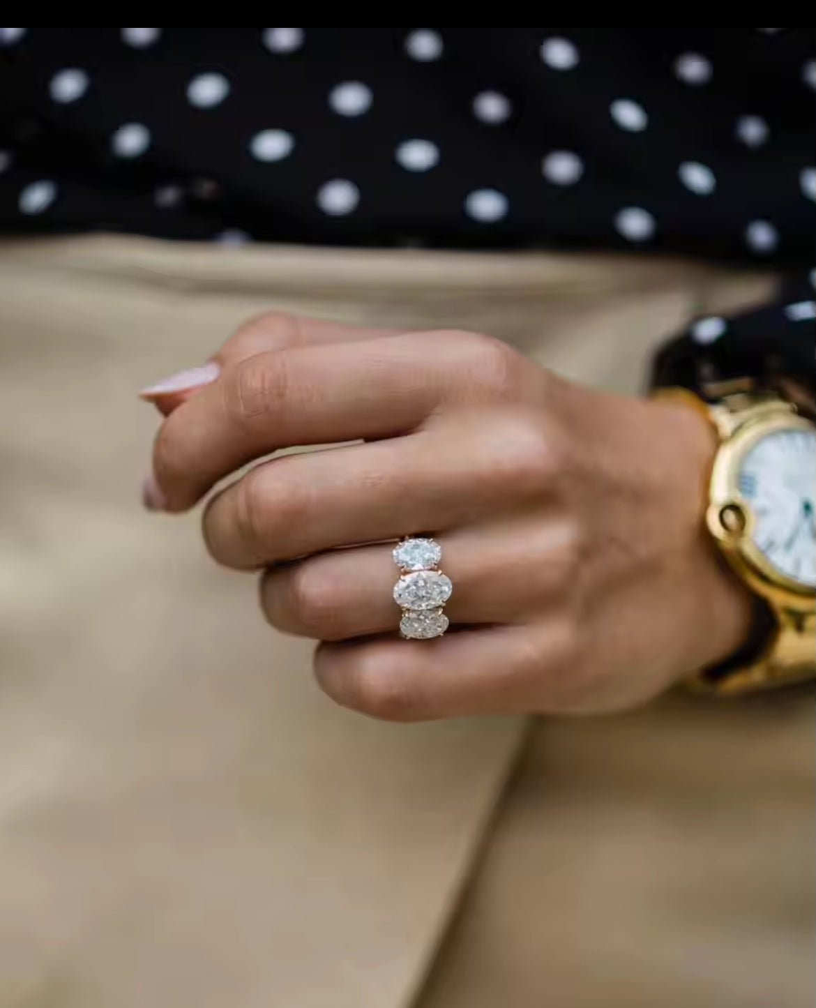 7 carat oval trio Moissanite Ring