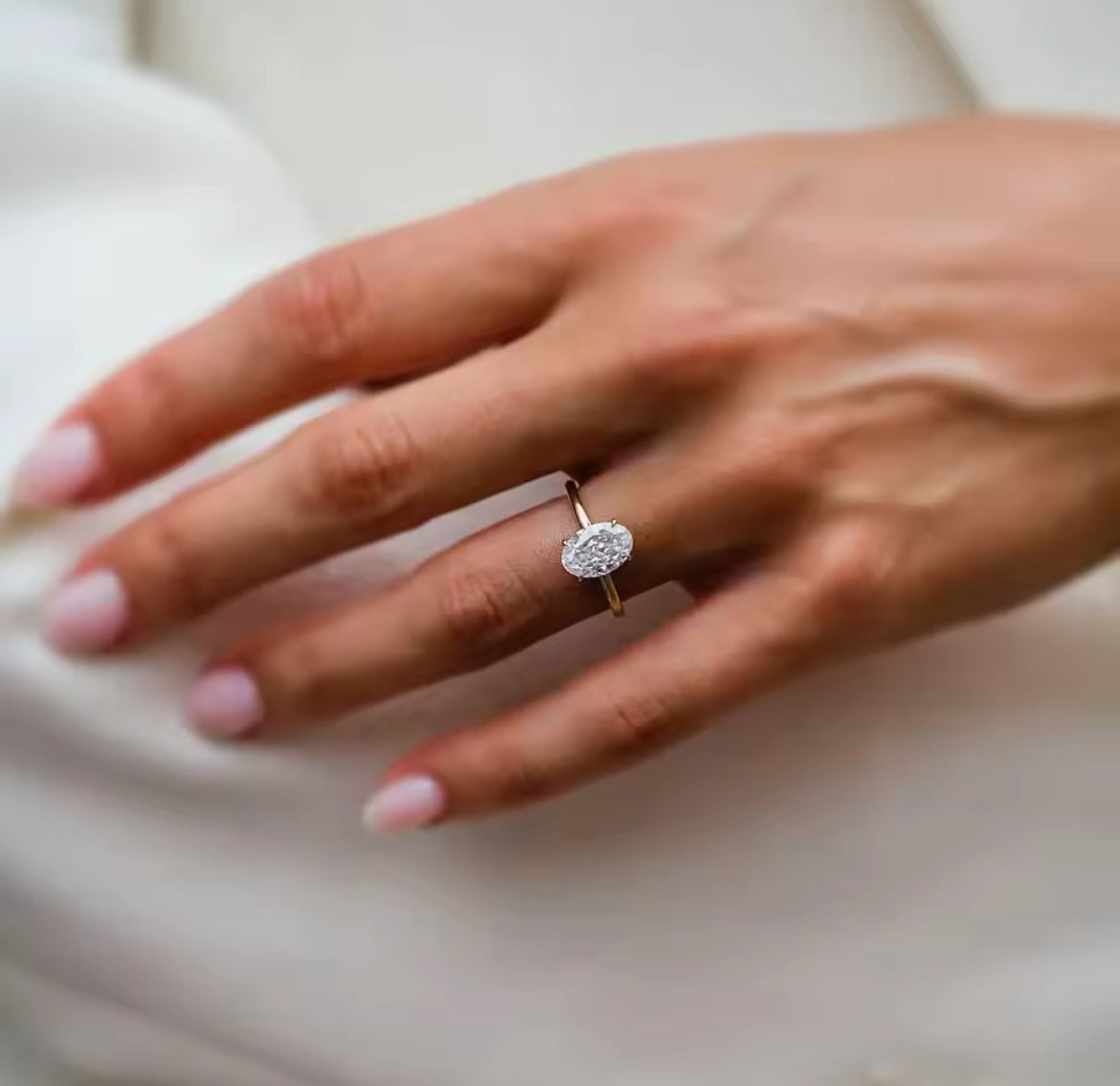 2 Carat Oval Moissanite Ring, Crushed Ice