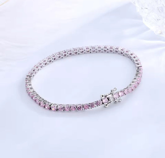 Pink 3mm Moissanite tennis bracelet