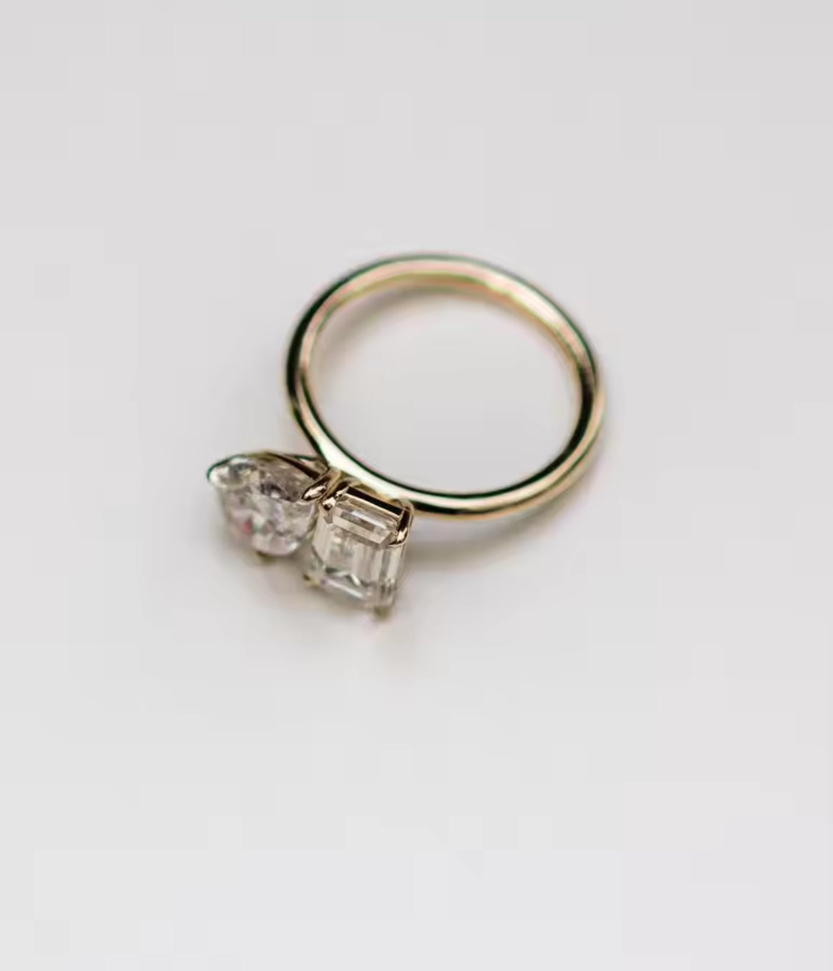 2.5ct pear and 2ct emerald Moissanite Ring