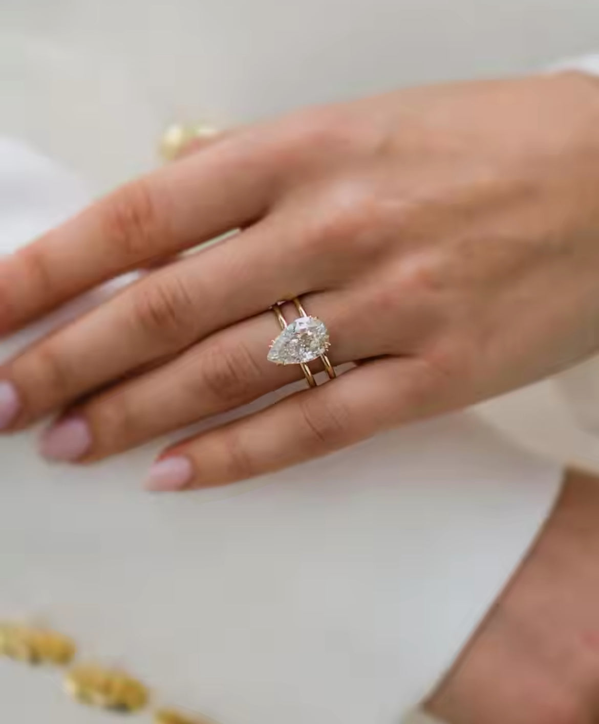 6 carat pear Moissanite Ring double band