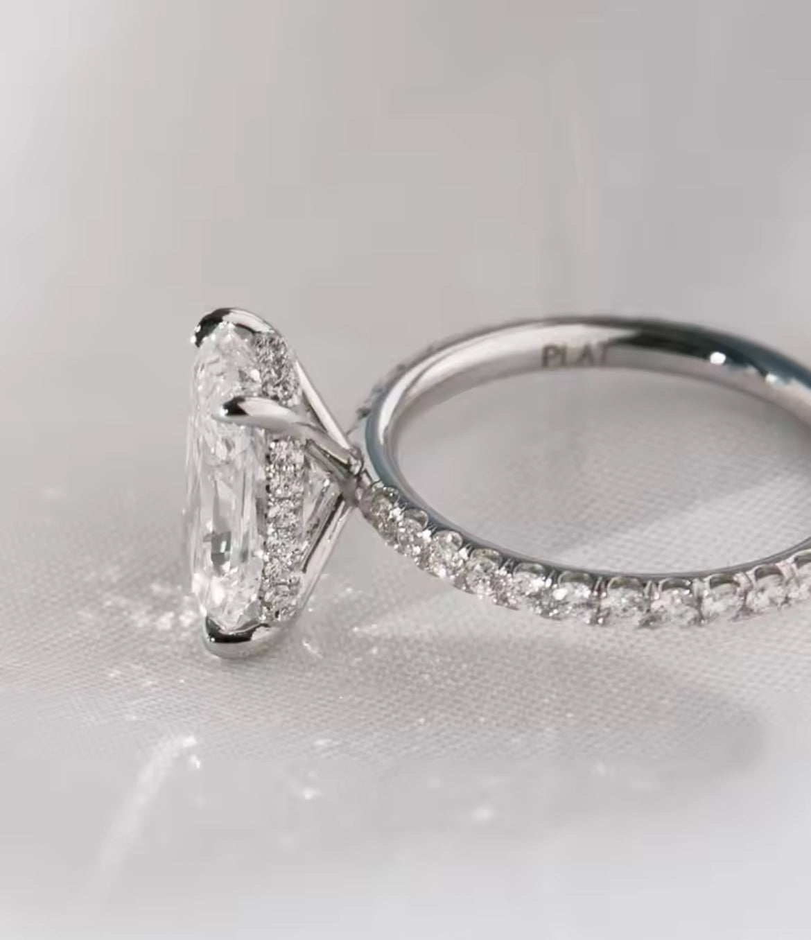 3.5 Carat Radiant Cut Crushed Ice Moissanite Ring, pave band