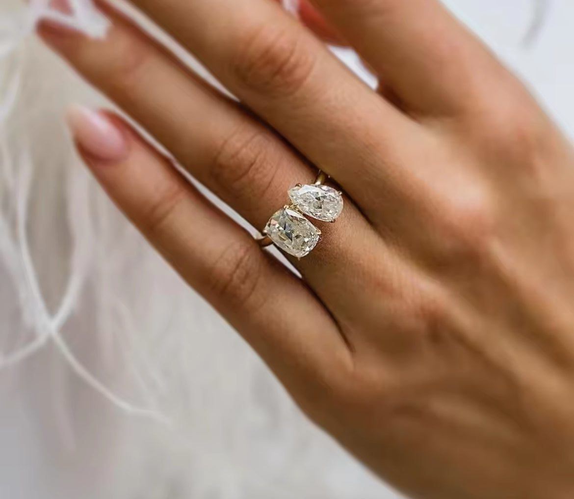 7.5ct Emerald & Pear Moissanite ring