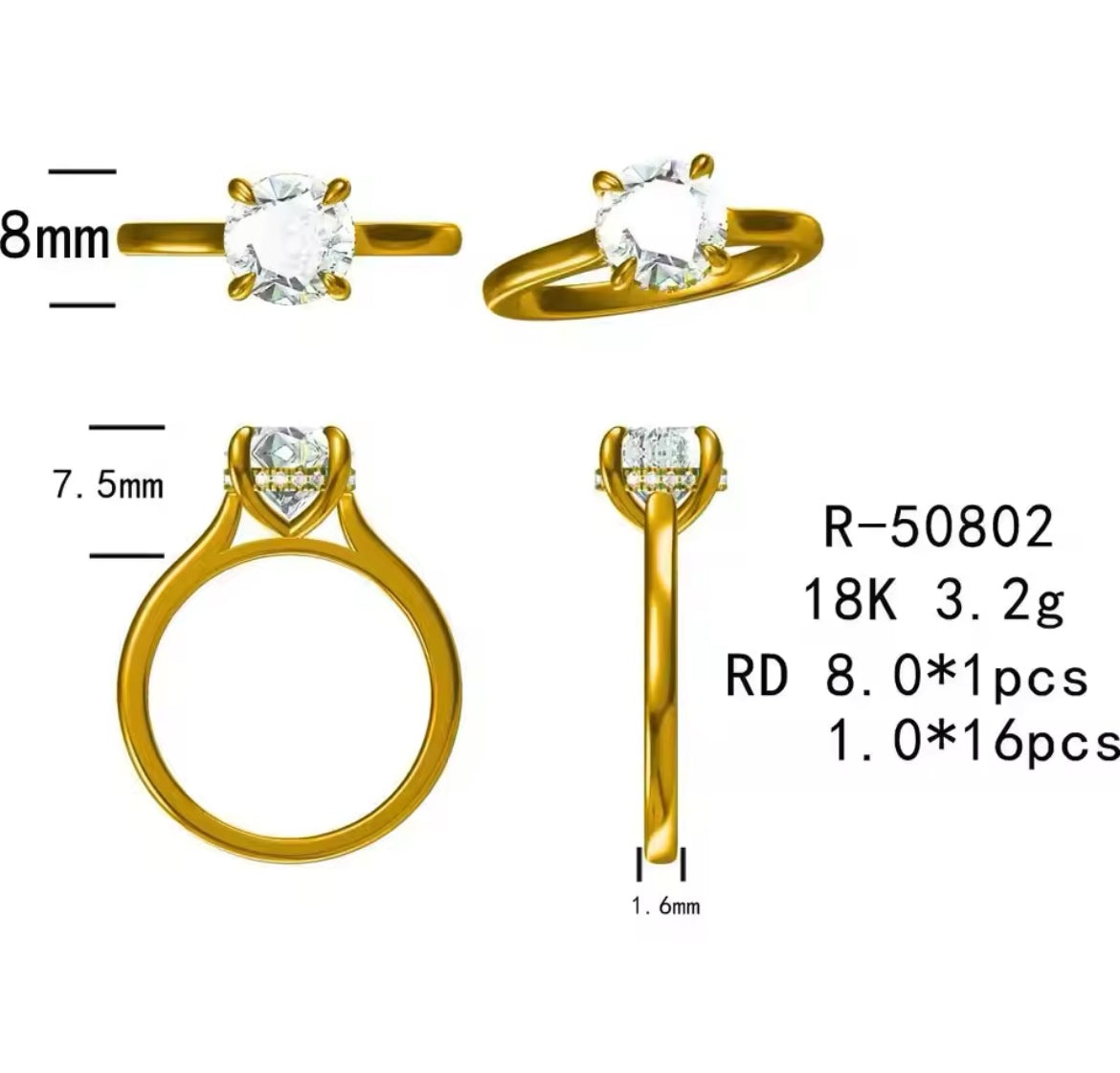 2 Carat round solitaire Moissanite Ring