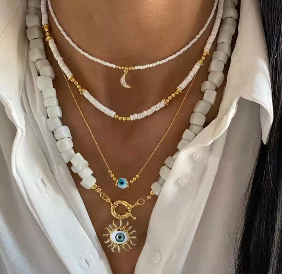 White howlite evil eye necklace