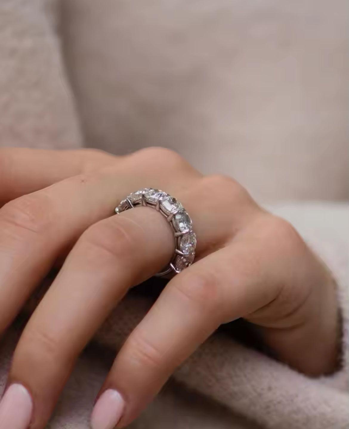 Cushion Cut Half Moissanite band 5mm