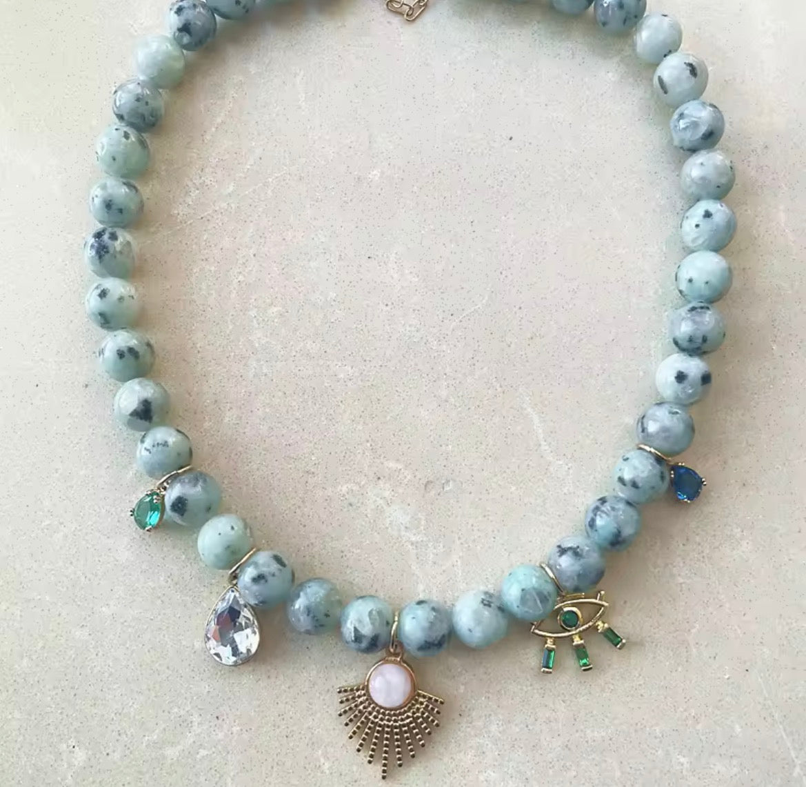 Peacock green crystal necklace