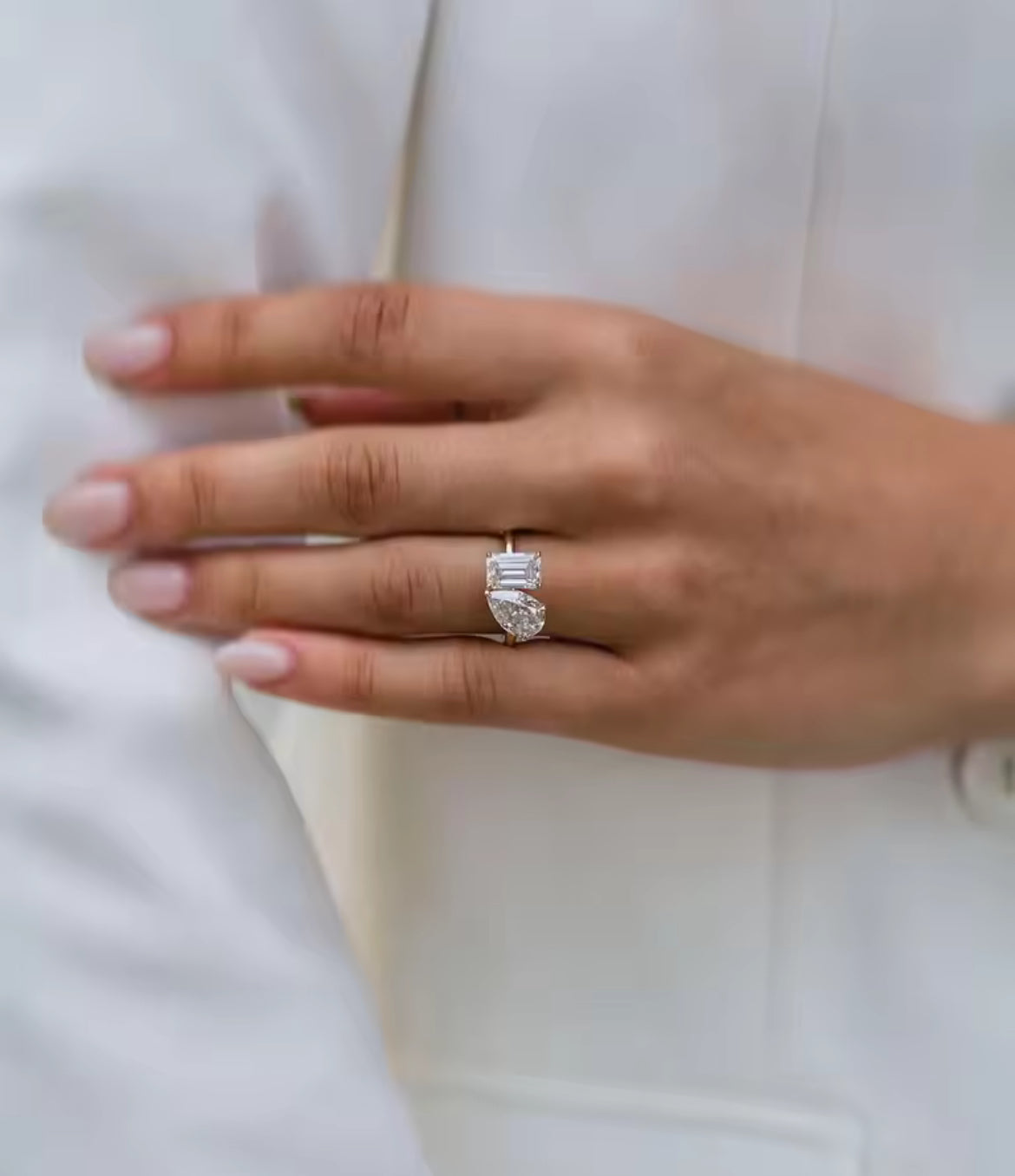 2.5ct pear and 2ct emerald Moissanite Ring