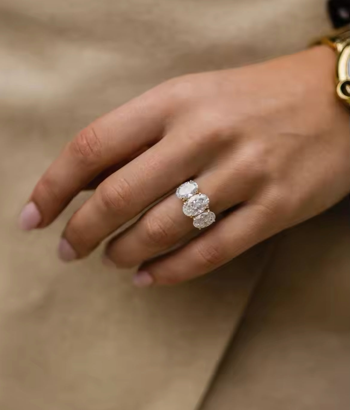 7 carat oval trio Moissanite Ring