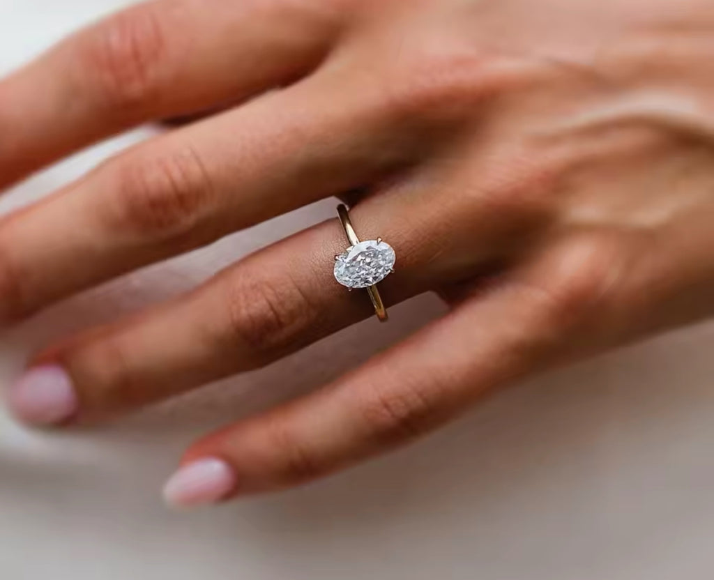 2 Carat Oval Moissanite Ring, Crushed Ice
