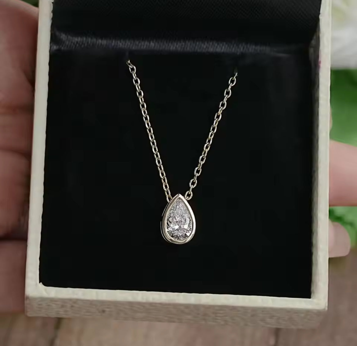 3ct Pear Moissanite necklace
