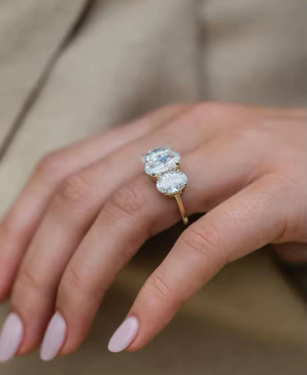 7 carat oval trio Moissanite Ring