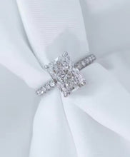 3.5 Carat Radiant Cut Crushed Ice Moissanite Ring, pave band