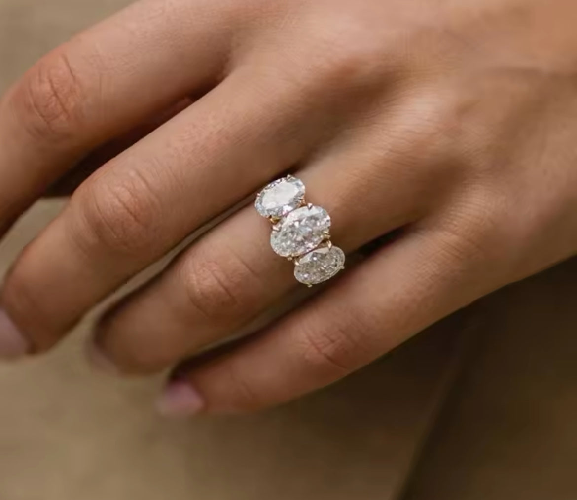 7 carat oval trio Moissanite Ring