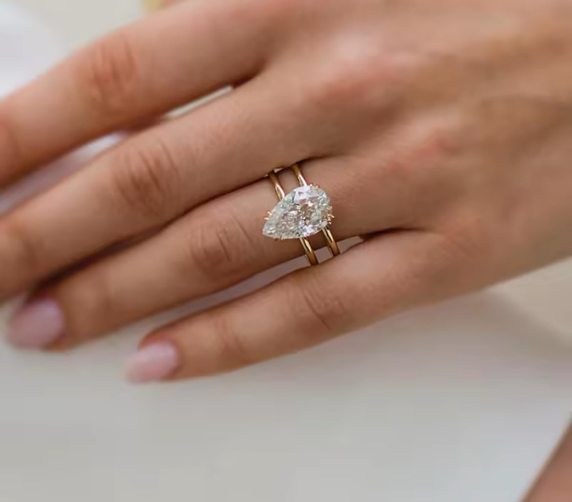 6 carat pear Moissanite Ring double band
