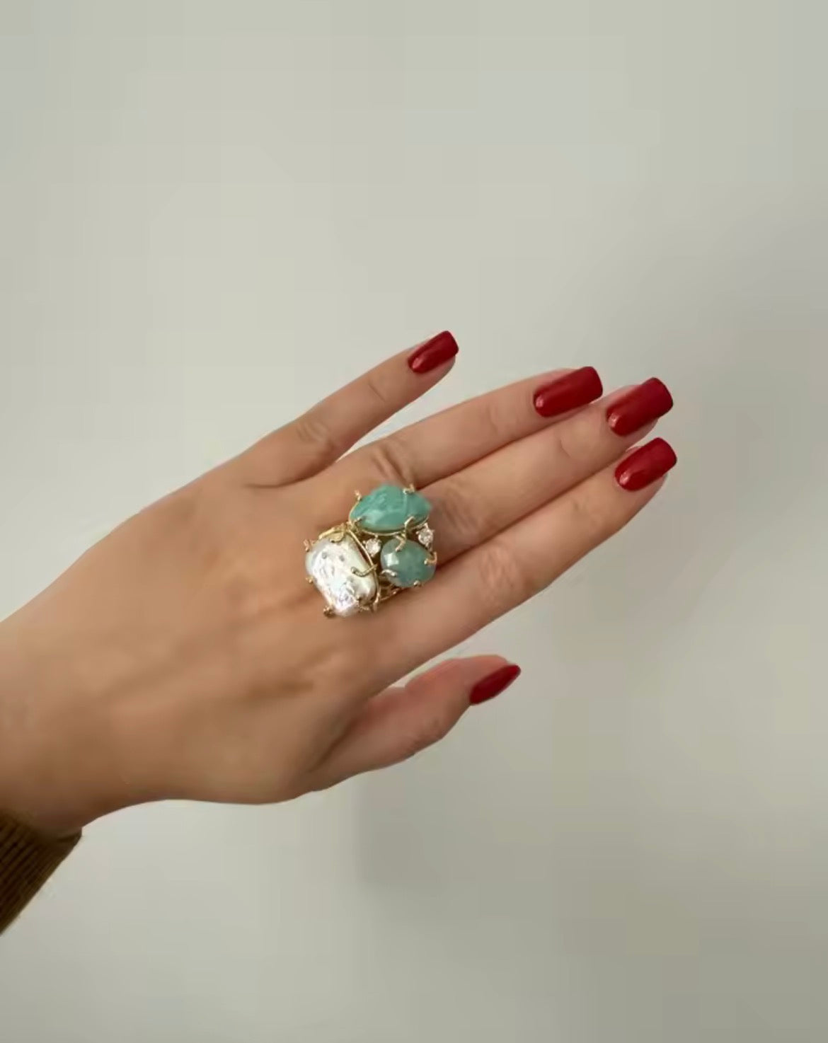 Blue Amazonite  & keshi pearl ring