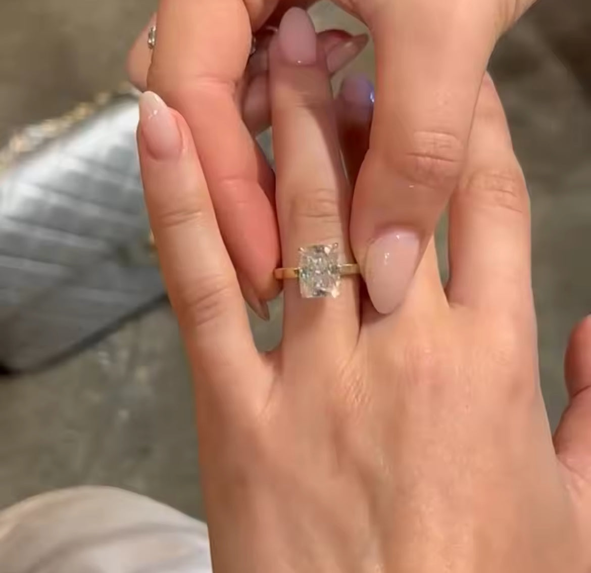 4 Carat Radiant Cut Moissanite Ring, Crushed Ice