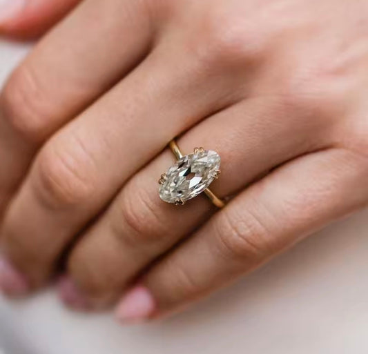 6 carat old mine cut oval Moissanite ring