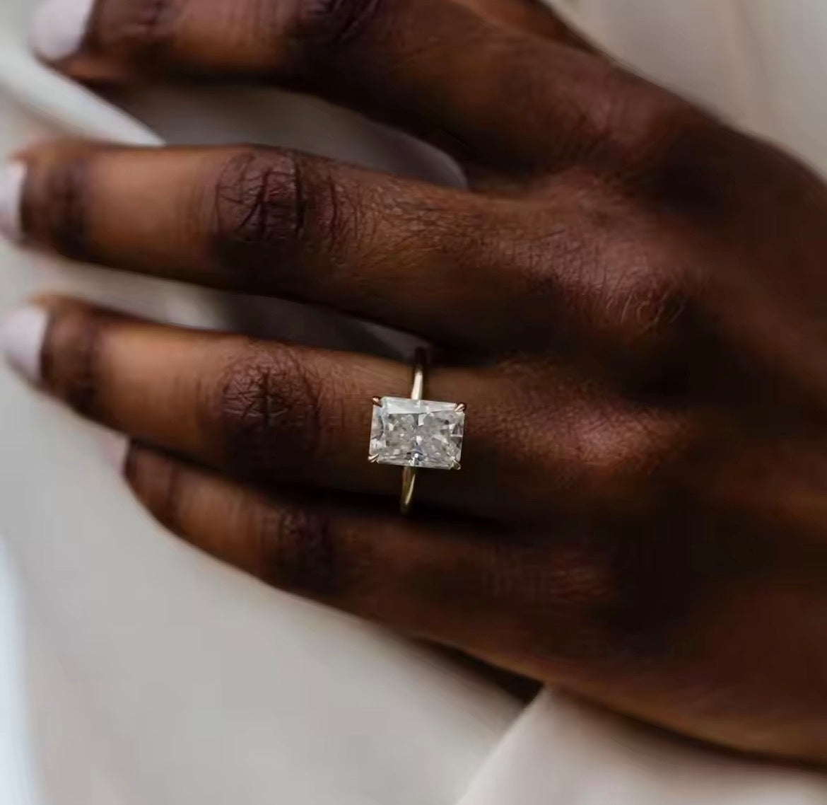 4.5 carat Radiant hidden halo Moissanite Ring