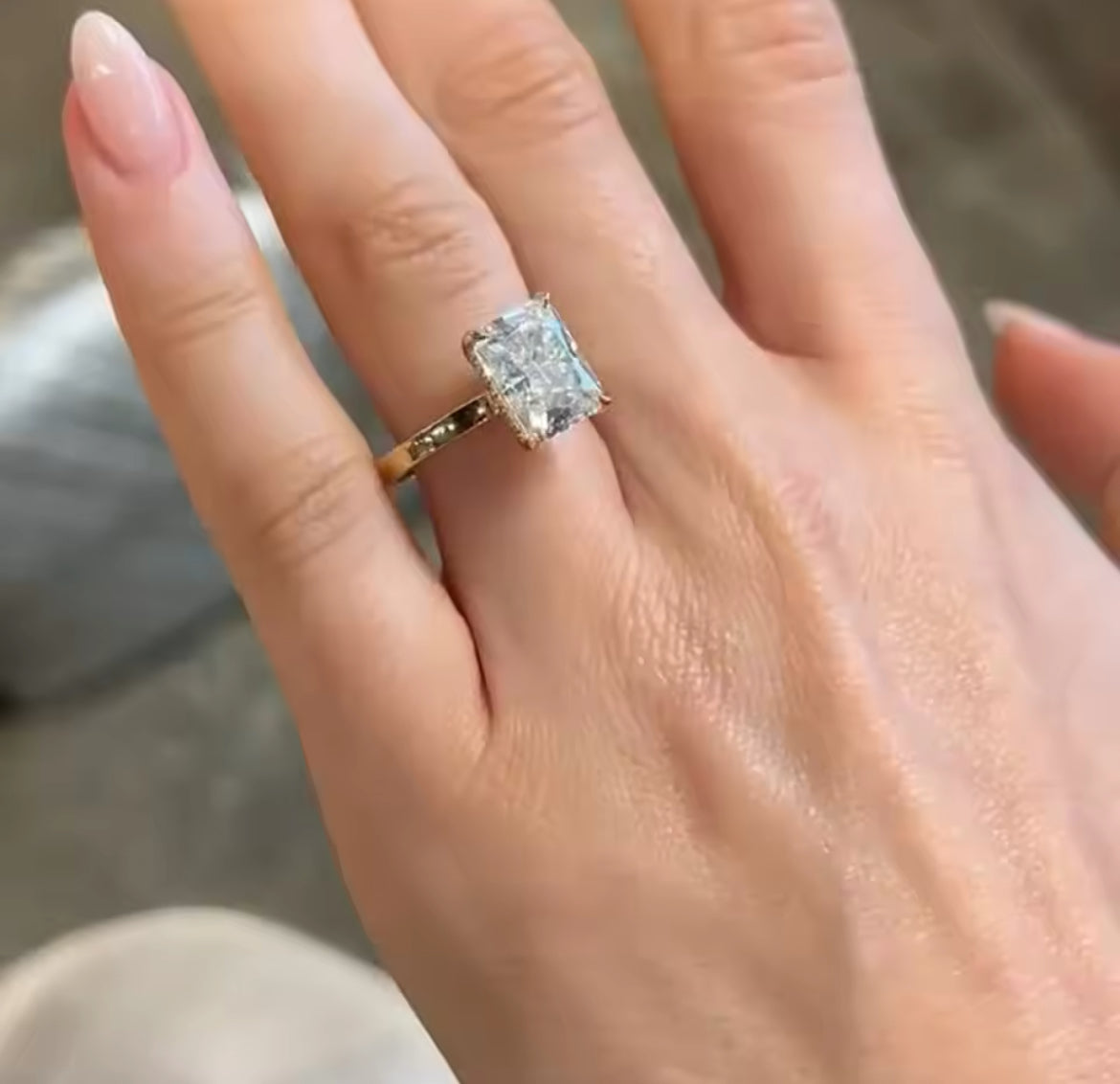 4 Carat Radiant Cut Moissanite Ring, Crushed Ice