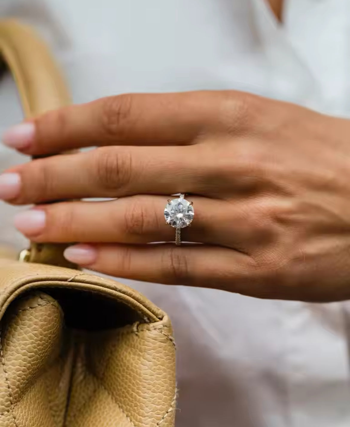 4 Carat round solitaire Moissanite Ring