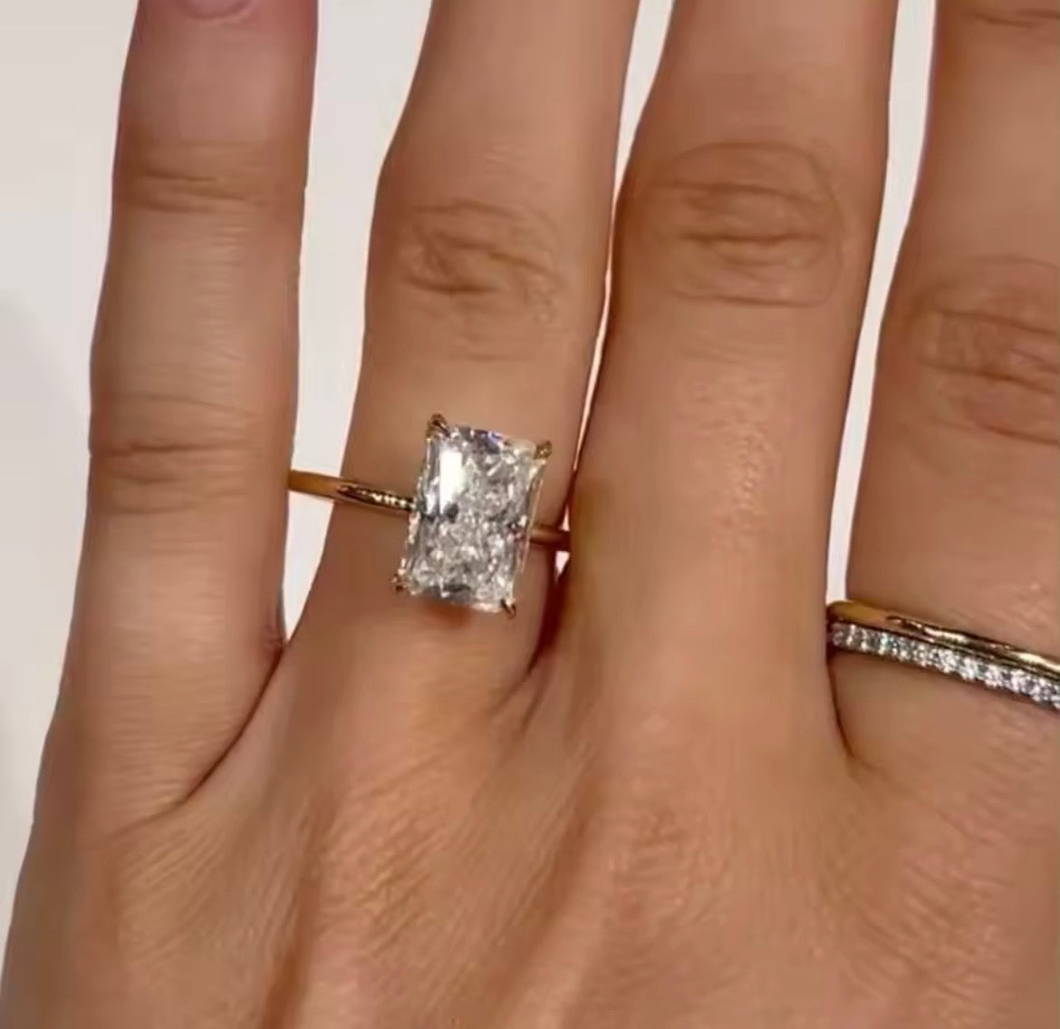 4.5 carat Radiant hidden halo Moissanite Ring