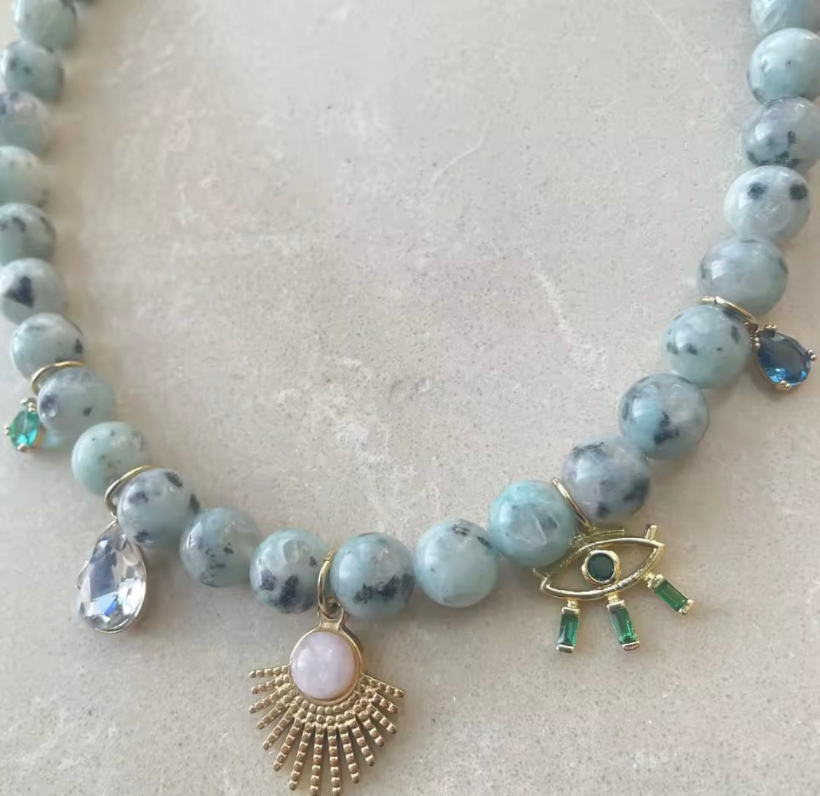 Peacock green crystal necklace