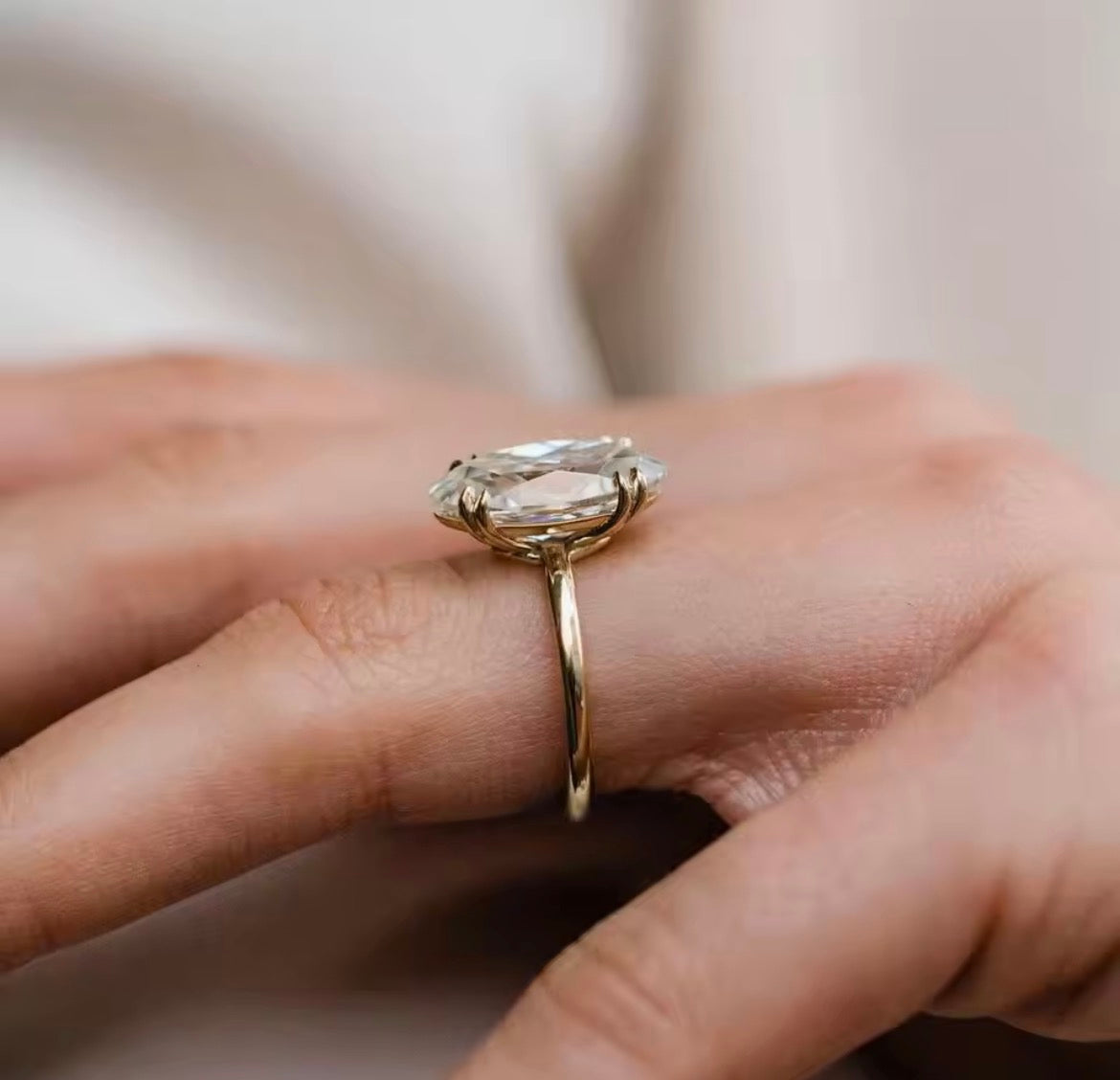 6 carat old mine cut oval Moissanite ring