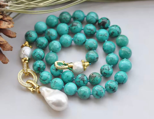 Turquoise & keshi pearl necklace