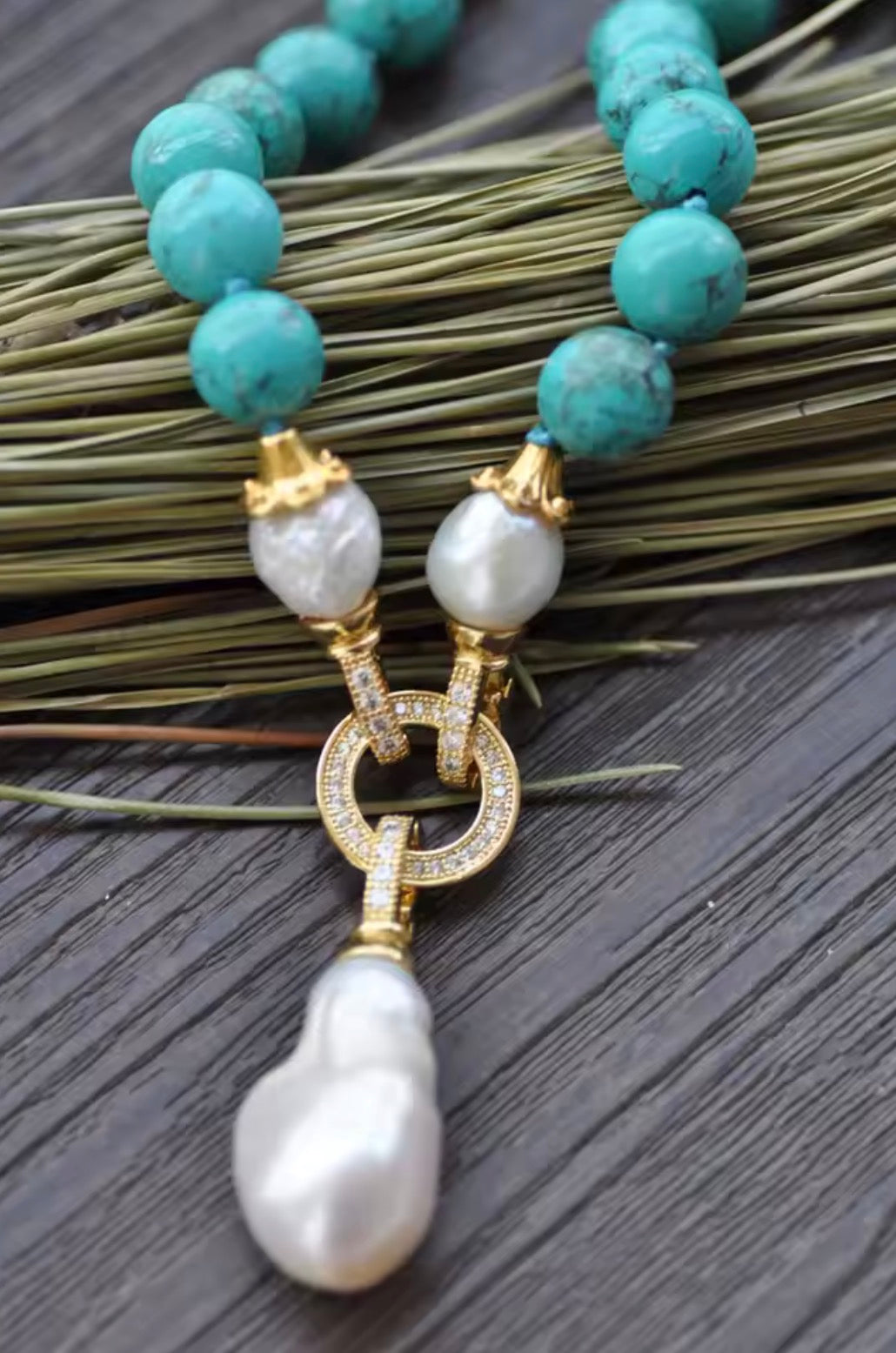 Turquoise & keshi pearl necklace