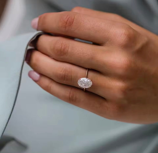 3.5 Carat oval Moissanite Ring, Hidden Halo