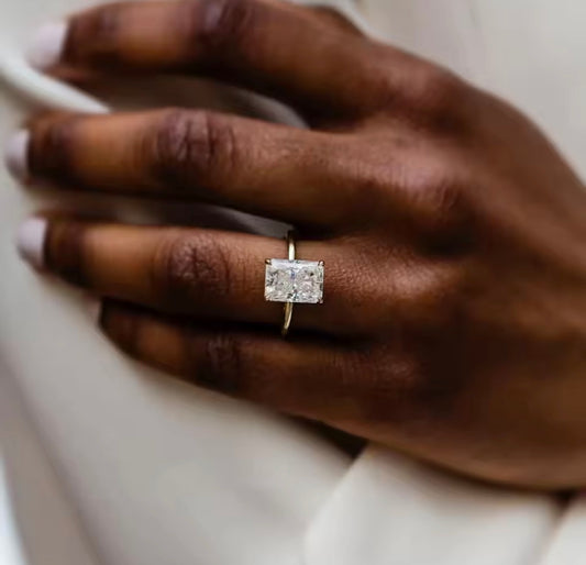 4.5 carat Radiant hidden halo Moissanite Ring
