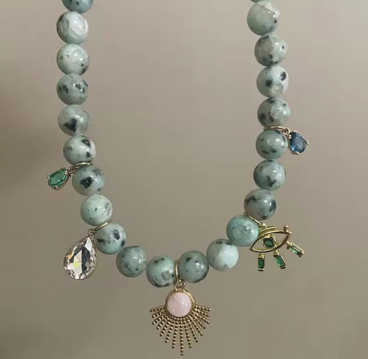 Peacock green crystal necklace