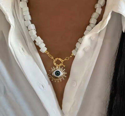 White howlite evil eye necklace