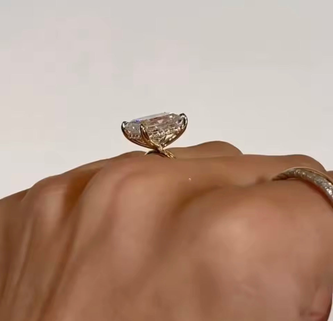 4.5 carat Radiant hidden halo Moissanite Ring
