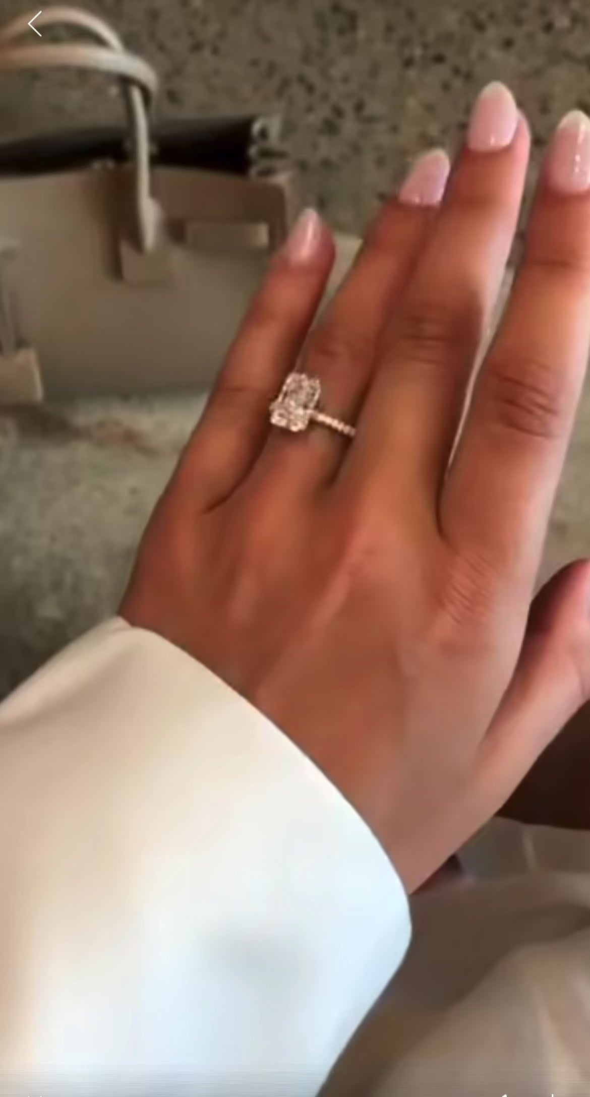 3 Carat elongated cushion Moissanite Ring, Crushed Ice