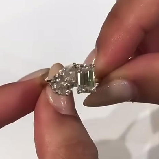 2.5ct pear and 2ct emerald Moissanite Ring
