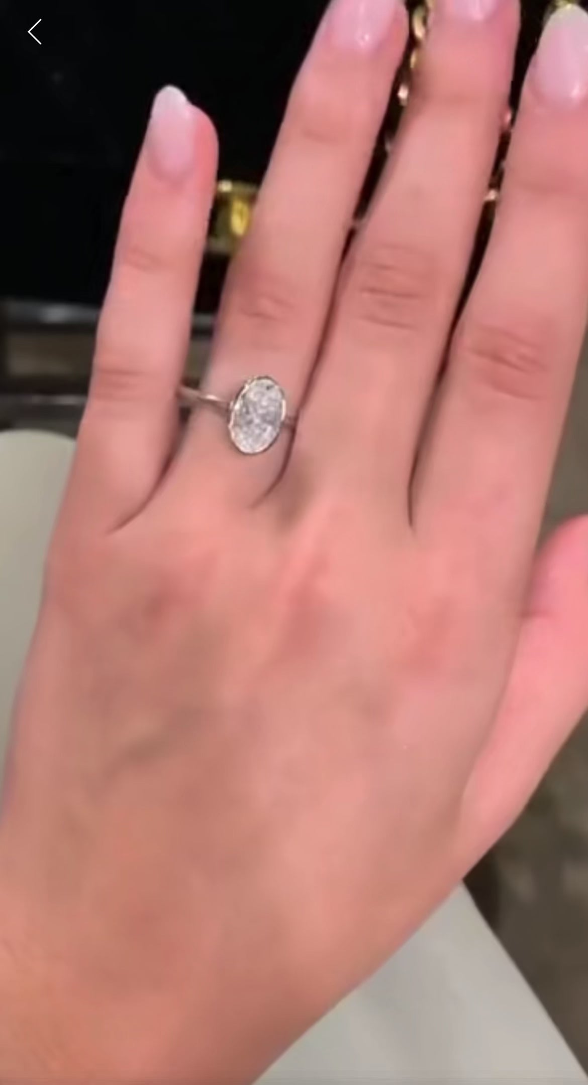 3 Carat Oval bezel set Moissanite Ring, Crushed Ice